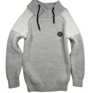 Leif Nelson Mens Size M Gray Knit Sweater Patch Drawstring LN23 Turkey Heavy